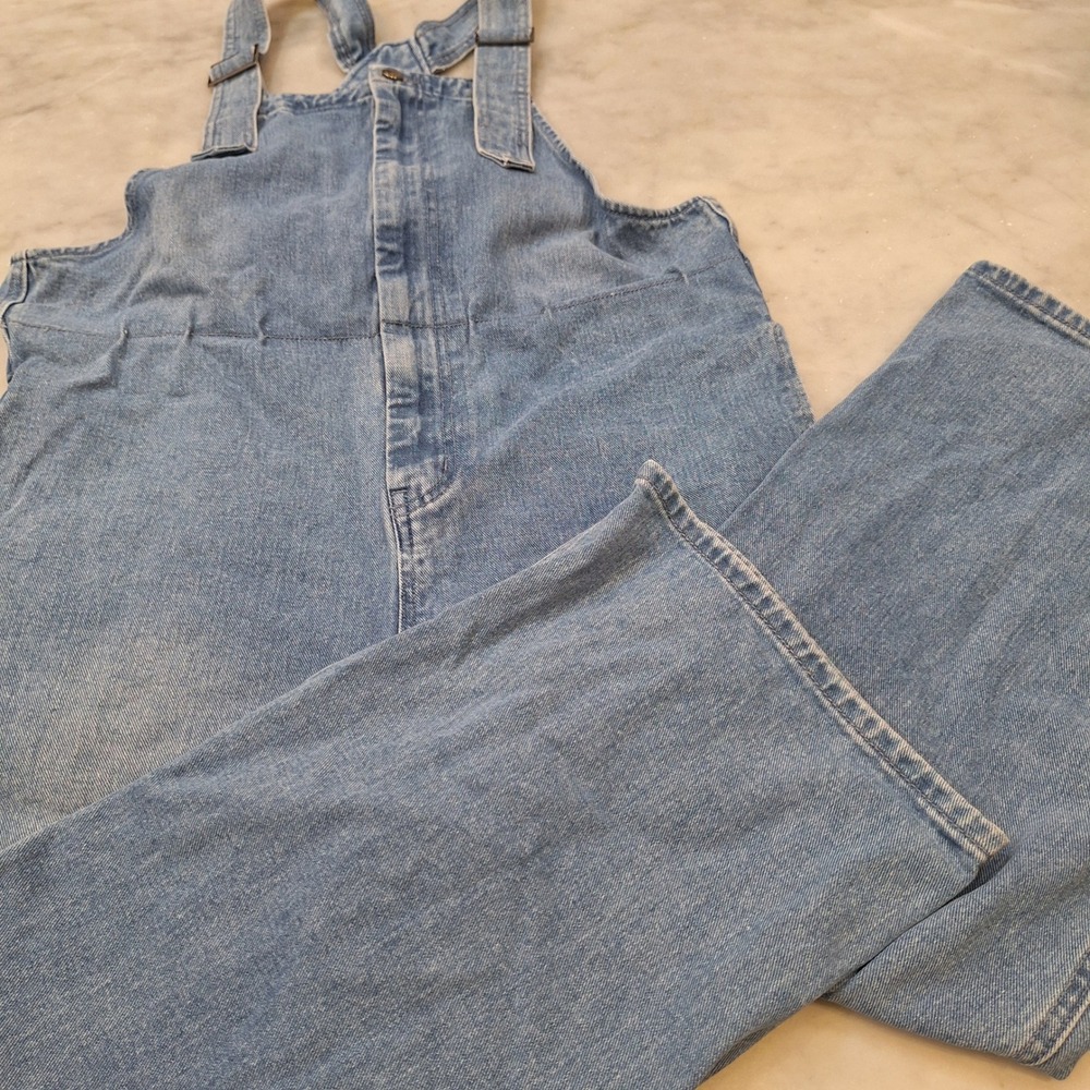 Listicle Denim Overalls Wom Sz Med Blue Wide Leg Lt Wash Jeans Ankle Length